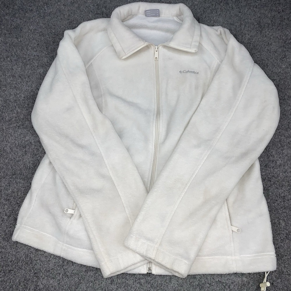 Columbia Jacket Women's Xl White Full Zip Fleece Outdoor Casual Hiking Coat Cozy